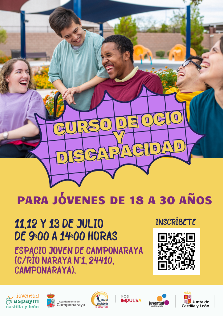 Cartel curso ASPAYM Castilla y León Juventud de Ocio y Discapacidad en Camponaraya